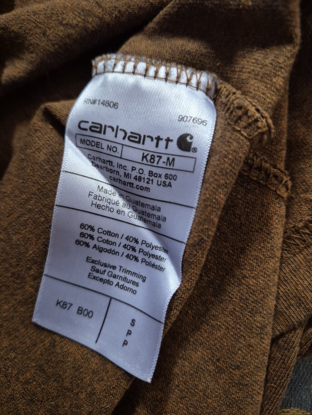Carhartt Loose Fit Cotton Blend Short Sleeve Brown Tee Size Small